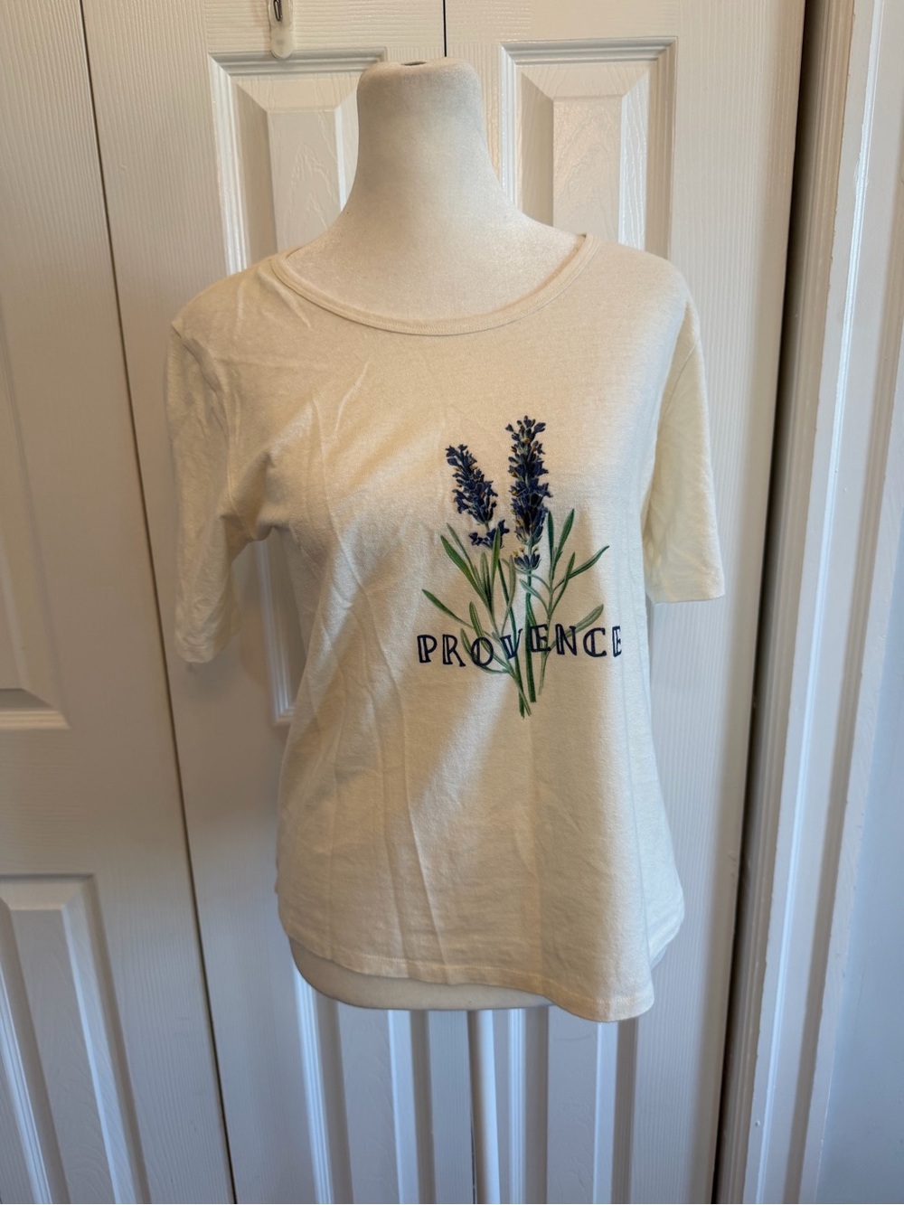 Margaret O'Leary Provence Lavender T-Shirt Cream Graphic Linen Size XS